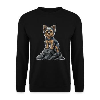 Chien Yorkshire Terrier sur Rocher Portrait Fier - Sweat-shirt Unisexe - noir - Devant - Alina (178cm) & Michal (187cm)