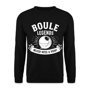 Boule Legends Never Miss A Point Petanque Sport - Unisex Pullover - Schwarz - Vorne - Alina (178cm) & Michal (187cm)