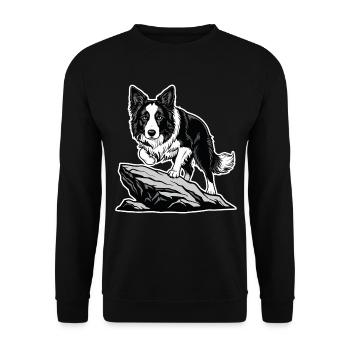 Hund Border Collie auf Rock Portrait Agility - Unisex Pullover - Schwarz - Vorne - Alina (178cm) & Michal (187cm)