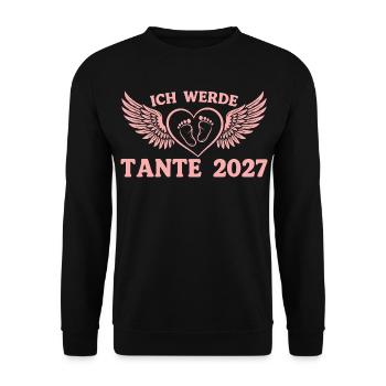 Ich werde Tante 2027 Schwangerschaft Ankündigen - Unisex Pullover - Schwarz - Vorne - Alina (178cm) & Michal (187cm)