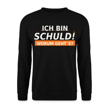 Ich bin schuld Worum geht’s? - Unisex Pullover - Schwarz - Vorne - Alina (178cm) & Michal (187cm)