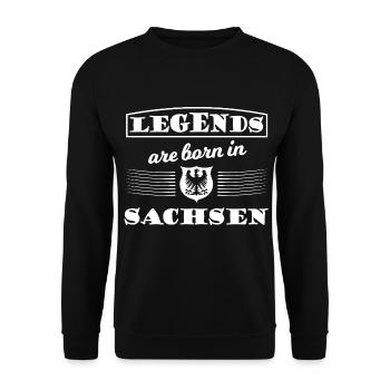 Legenden geboren in Sachsen - Unisex Pullover - Schwarz - Vorne - Alina (178cm) & Michal (187cm)