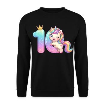 Ich bin 10 Kawaii Einhorn Mädchen Geburtstag - Unisex Pullover - Schwarz - Vorne - Alina (178cm) & Michal (187cm)
