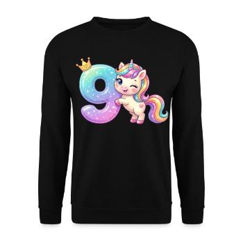 J’ai 9 ans d’anniversaire de la Fille Licorne de Kawaii - Sweat-shirt Unisexe - noir - Devant - Alina (178cm) & Michal (187cm)