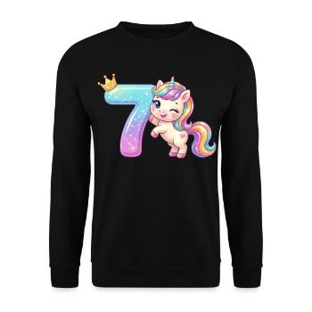 J’ai 7 ans de Kawaii Unicorn Girl Anniversaire - Sweat-shirt Unisexe - noir - Devant - Alina (178cm) & Michal (187cm)