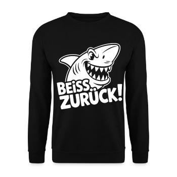 Beiß Zurück Hai Cartoon - Unisex Pullover - Schwarz - Vorne - Alina (178cm) & Michal (187cm)