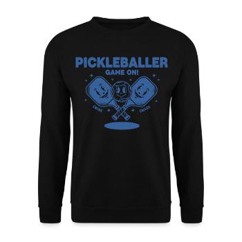 Pickleball-Pickleball-Spiel auf Funny Player - Unisex Pullover - Schwarz - Vorne - Alina (178cm) & Michal (187cm)