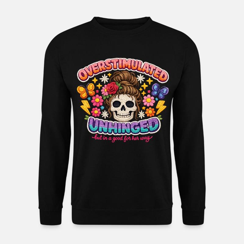Overstimulated Unhinged Skull Flora - Unisex Pullover - Schwarz