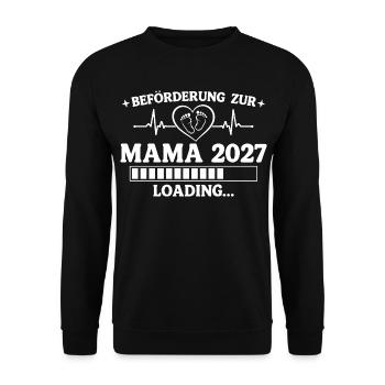 Mama 2027 Loading – Beförderung zur Mutter - Unisex Pullover - Schwarz - Vorne - Alina (178cm) & Michal (187cm)