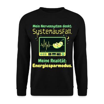 Faultier Nervensystem Energiesparmodus Humor Desig - Unisex Pullover - Schwarz - Vorne - Alina (178cm) & Michal (187cm)