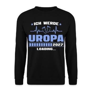 Ich werde Uropa 2027 – Werdender Urgroßvater - Unisex Pullover - Schwarz - Vorne - Alina (178cm) & Michal (187cm)