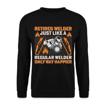 Rentner-Schweißer: Glücklicher Schweißer Rente - Unisex Pullover - Schwarz - Vorne - Alina (178cm) & Michal (187cm)