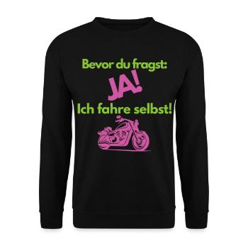 Bevor du fragst JA Ich fahre selbst Motorrad - Unisex Pullover - Schwarz - Vorne - Alina (178cm) & Michal (187cm)
