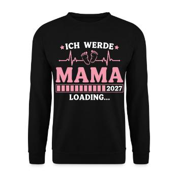 Ich werde Mama 2027 – Werdende Mutter - Unisex Pullover - Schwarz - Vorne - Alina (178cm) & Michal (187cm)