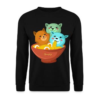Kawaii Three Cats Ramen Shirt - Unisex Sweatshirt - black - Front - Alina (178cm) & Michal (187cm)