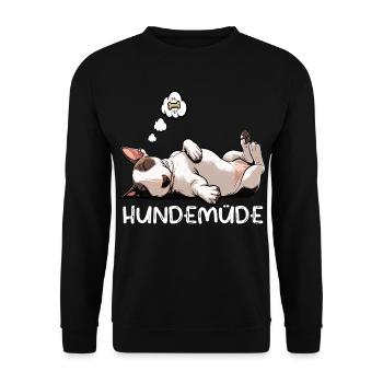 Hundemüde Miniatur Bullterrier Bully Bullterrier - Unisex Pullover - Schwarz - Vorne - Alina (178cm) & Michal (187cm)