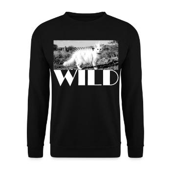 Wilde punkige Katze mit Stachelmähne wild - Unisex Pullover - Schwarz - Vorne - Alina (178cm) & Michal (187cm)