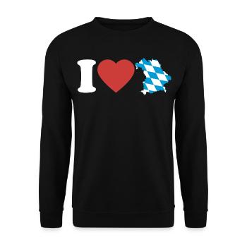 J’aime la Bavière | Cœur avec carte bleu-blanc - Sweat-shirt Unisexe - noir - Devant - Alina (178cm) & Michal (187cm)
