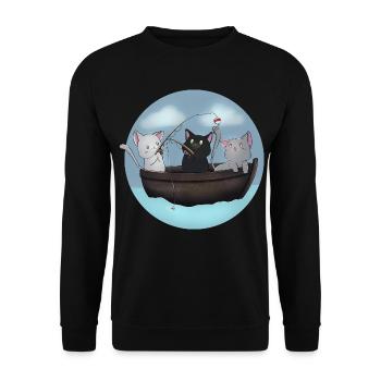 Kawaii Cats Fishing Boat Shirt - Unisex Sweatshirt - black - Front - Alina (178cm) & Michal (187cm)