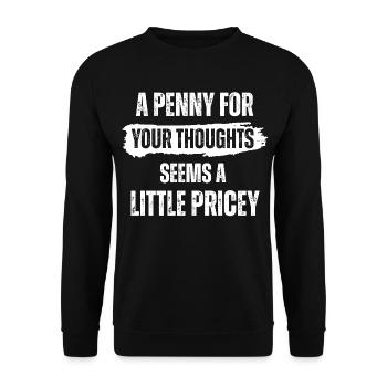Ein Penny für deine Gedanken scheint etwas teuer zu sein - Unisex Pullover - Schwarz - Vorne - Alina (178cm) & Michal (187cm)