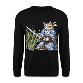 Samurai Cat with Katana – Japanese Ukiyo-e Style - Unisex Sweatshirt - black - Front - Alina (178cm) & Michal (187cm)