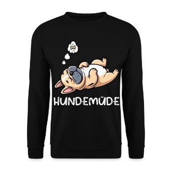 Hundemüde Französische Bulldogge Frenchie Frenchie - Unisex Pullover - Schwarz - Vorne - Alina (178cm) & Michal (187cm)