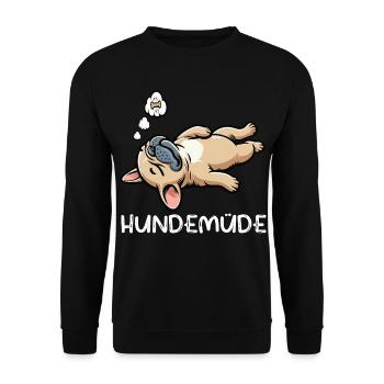 Hundemüde Französische Bulldogge Frenchie Frenchie - Unisex Pullover - Schwarz - Vorne - Alina (178cm) & Michal (187cm)