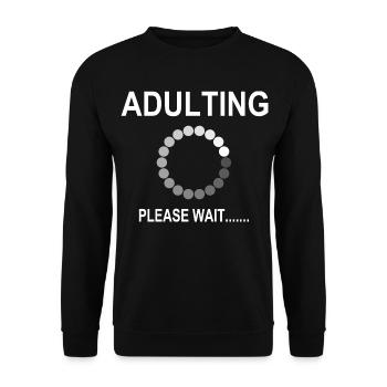 18. Geburtstag Erwachsensein lädt bitte warten - Unisex Pullover - Schwarz - Vorne - Alina (178cm) & Michal (187cm)
