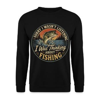 Je ne t'écoutais pas, je pensais à la pêche - Sweat-shirt Unisexe - noir - Devant - Alina (178cm) & Michal (187cm)