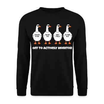 Vier lustige Enten im Gänsemarsch - Unisex Pullover - Schwarz - Vorne - Alina (178cm) & Michal (187cm)