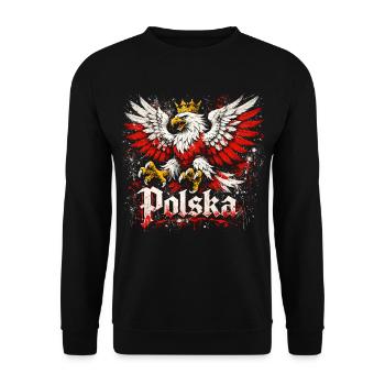 Polska Adler: Episches Wappen Grunge-Stil Design - Unisex Pullover - Schwarz - Vorne - Alina (178cm) & Michal (187cm)