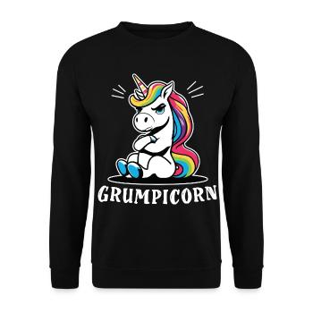 Grumpicorn Regenbogen-Einhorn Spaß Humor Lustig - Unisex Pullover - Schwarz - Vorne - Alina (178cm) & Michal (187cm)