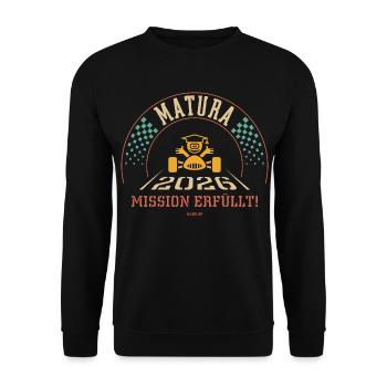 Matura 2026 – Mission Erfüllt (Zieleinfahrt / 4C) - Unisex Pullover - Schwarz - Vorne - Alina (178cm) & Michal (187cm)