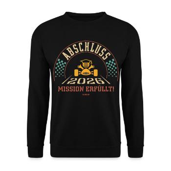 Abschluss 2026 – Mission Erfüllt! Zieleinfahrt 4C - Unisex Pullover - Schwarz - Vorne - Alina (178cm) & Michal (187cm)
