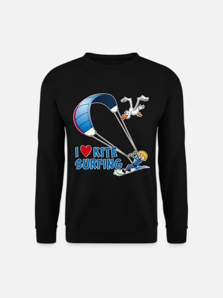 Jeg elsker kitesurfing – sjov tegneserietegning - Unisex sweater - sort