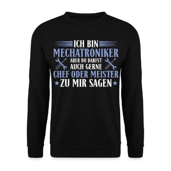 Mechatroniker Chef Meister Autoschrauber Geschenk - Unisex Pullover - Schwarz - Vorne - Alina (178cm) & Michal (187cm)