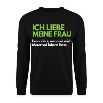 Ich liebe meine Frau besonders wenn Motorrad - Unisex Pullover - Schwarz - Vorne - Alina (178cm) & Michal (187cm)