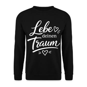 Lebe Deinen Traum Schriftzug - Unisex Pullover - Schwarz - Vorne - Alina (178cm) & Michal (187cm)