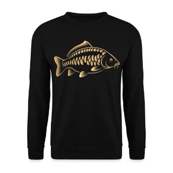 Karpfenfisch minimalistisches Angeldesign - Unisex Pullover - Schwarz - Vorne - Alina (178cm) & Michal (187cm)