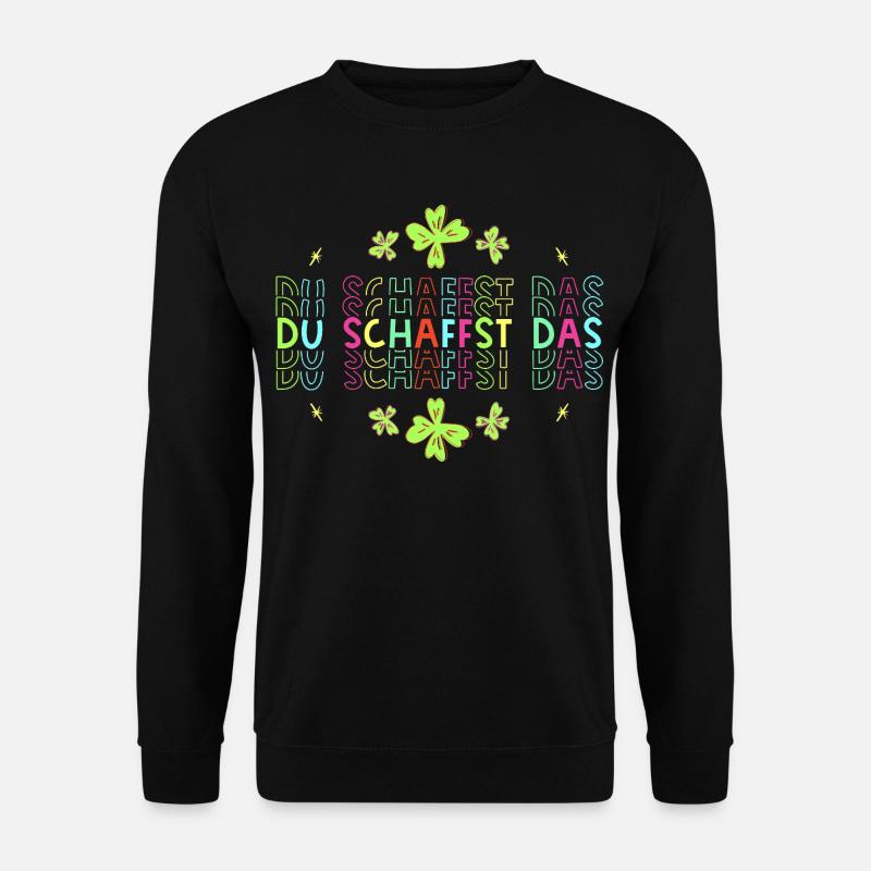 Du schaffst das! Glücksbringer Glücksklee neon - Unisex Pullover - Schwarz