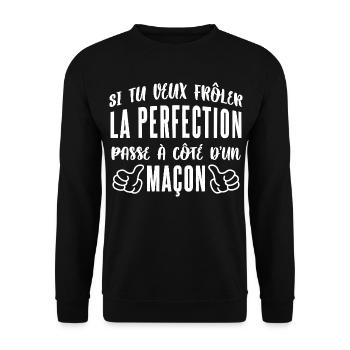 Frôler La Perfection Passe À Côté D’un Maçon - Sweat-shirt Unisexe - noir - Devant - Alina (178cm) & Michal (187cm)