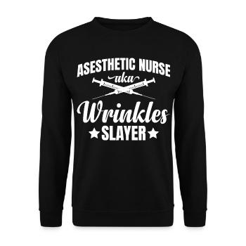  Asesthetic Nurse aka Wrinkles Slayer Botox - Unisex Sweatshirt - black - Front - Alina (178cm) & Michal (187cm)