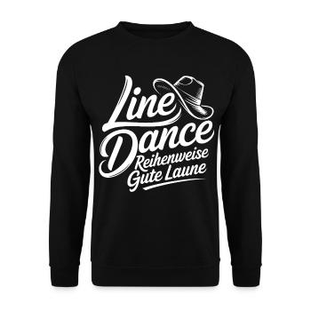 Line Dance Schriftzug Gute Laune - Unisex Pullover - Schwarz - Vorne - Alina (178cm) & Michal (187cm)