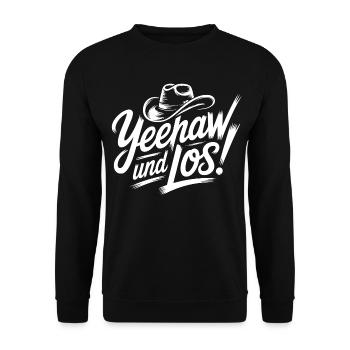 Yeehaw und Los Cowboy Schriftzug - Unisex Pullover - Schwarz - Vorne - Alina (178cm) & Michal (187cm)
