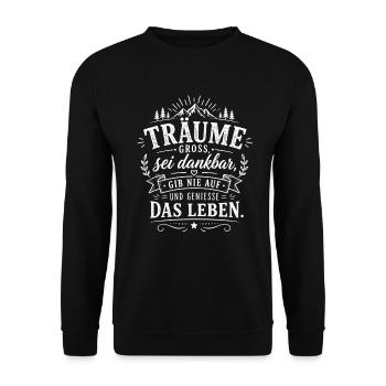 Träume Groß – Dankbarkeit & Lebensfreude - Unisex Pullover - Schwarz - Vorne - Alina (178cm) & Michal (187cm)
