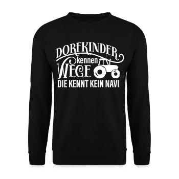 Dorfkinder wissen mehr als jedes Navi - Unisex Pullover - Schwarz - Vorne - Alina (178cm) & Michal (187cm)