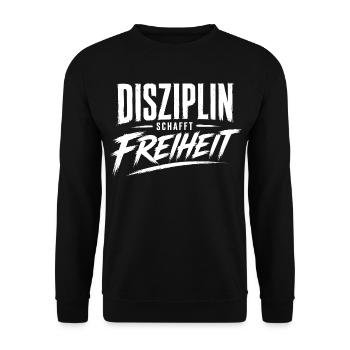Disziplin schafft Freiheit - Unisex Pullover - Schwarz - Vorne - Alina (178cm) & Michal (187cm)