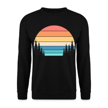 Retro-Sonnenuntergang und Kiefernwald - Unisex Pullover - Schwarz - Vorne - Alina (178cm) & Michal (187cm)