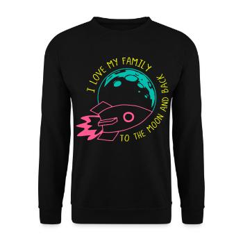 Ich liebe meine Familie bis zum Mond, Raketen-Neon - Unisex Pullover - Schwarz - Vorne - Alina (178cm) & Michal (187cm)