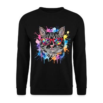 Cat Face in Rainbow Watercolor Gift - Unisex Sweatshirt - black - Front - Alina (178cm) & Michal (187cm)
